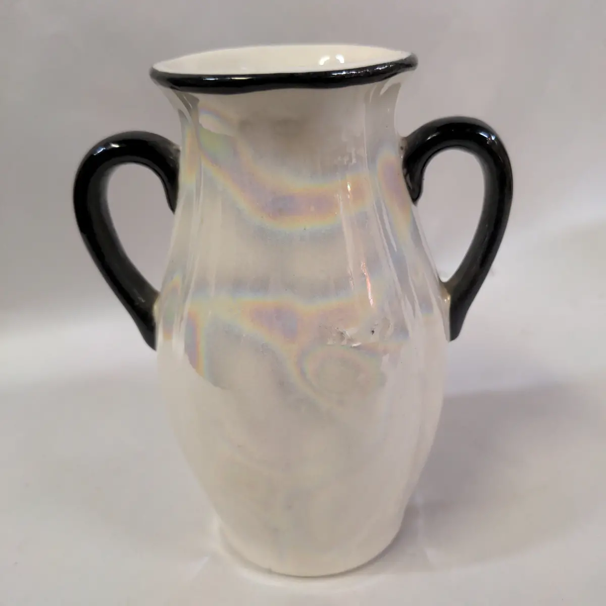 Small Black And White  Czechoslovakian Lustre Vase 1