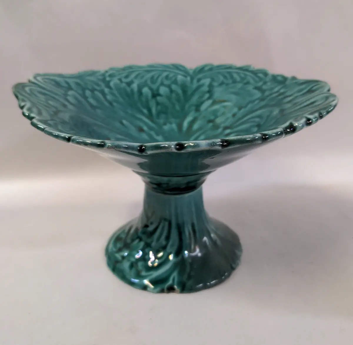 Green Majolica Compote 1
