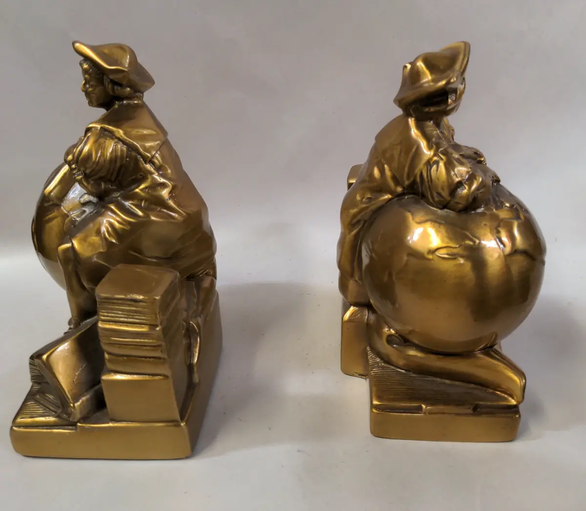 Pair Of Christoper Columbus On Globe Metal Bookends, 1