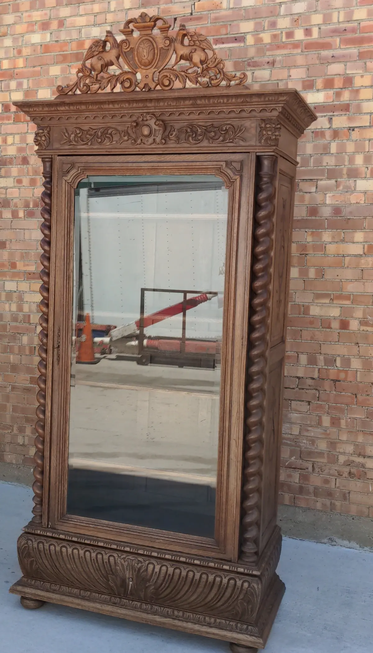 Louis Xiii Oak Barley Twist Bookcase With Glass Door And Griffin Crown 1