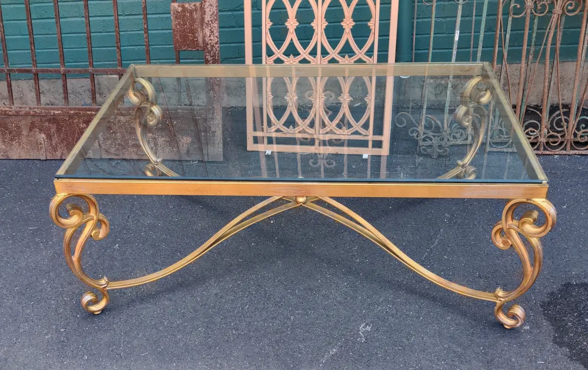 Gold Glass Top Metal Coffee Table Made In Usa 1