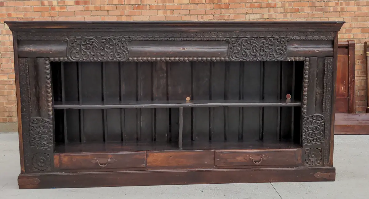 Long Carved Indian Open Bookcase 1