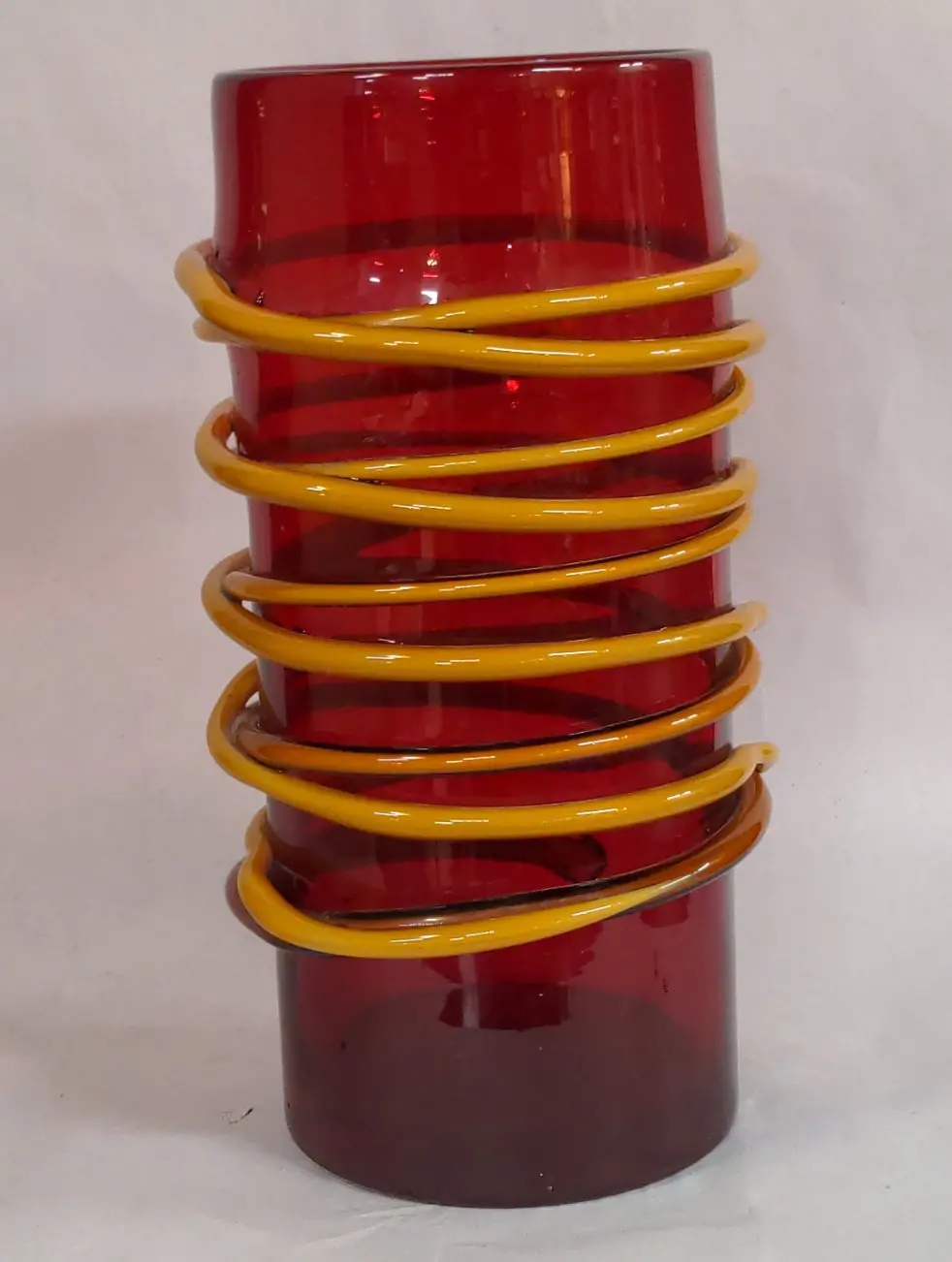 Hand Blown Red With Gold Twist Vase 1