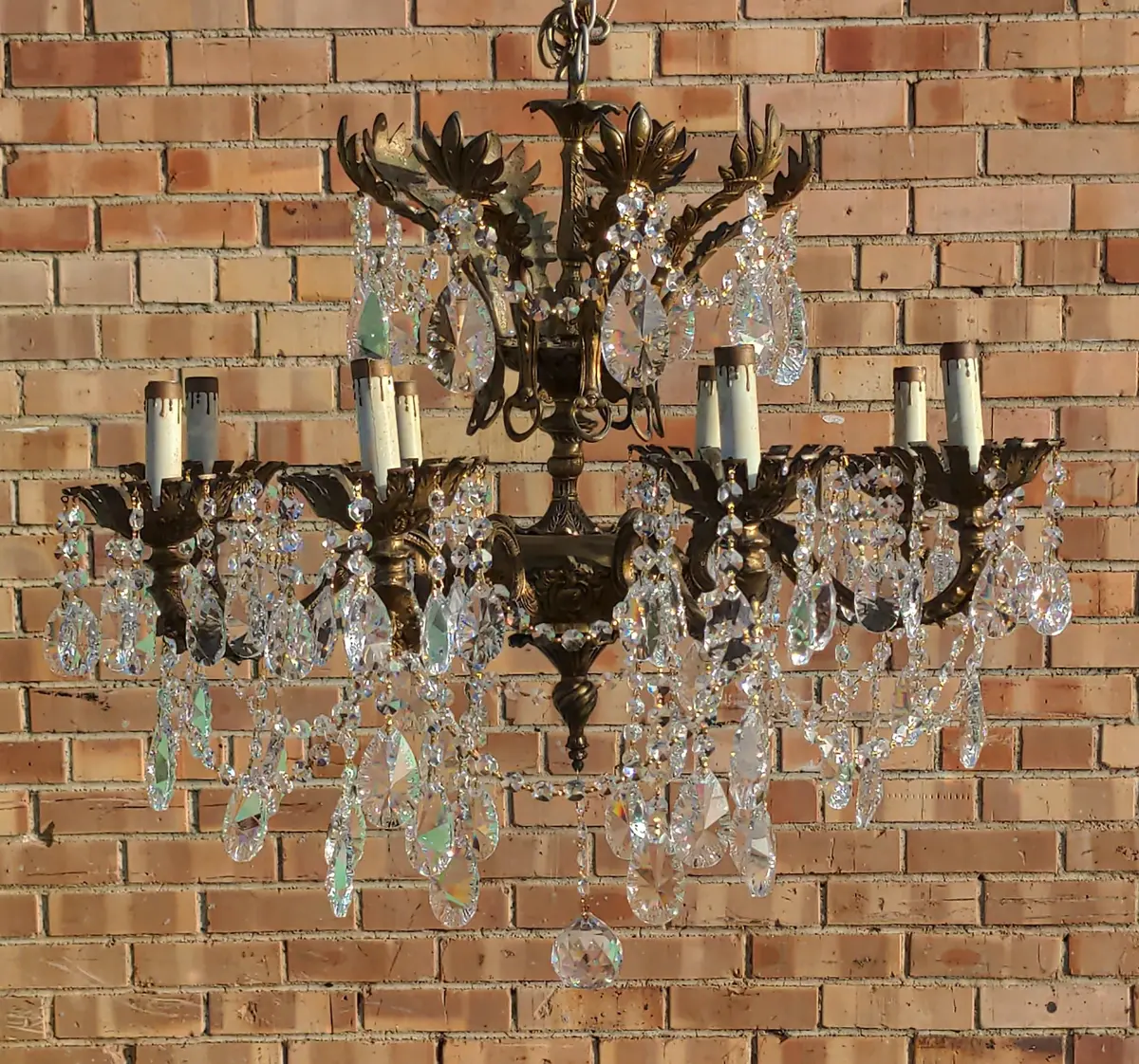 Spanish Eight Light Brass And Crystal Chandelier 1