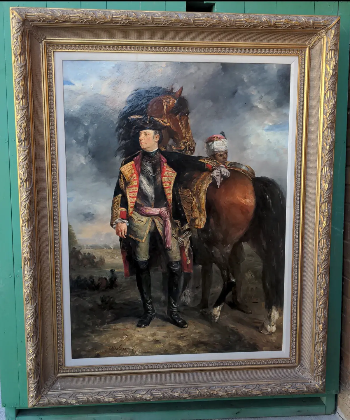 Framed Oil Painting Of Soldier On Horse 1