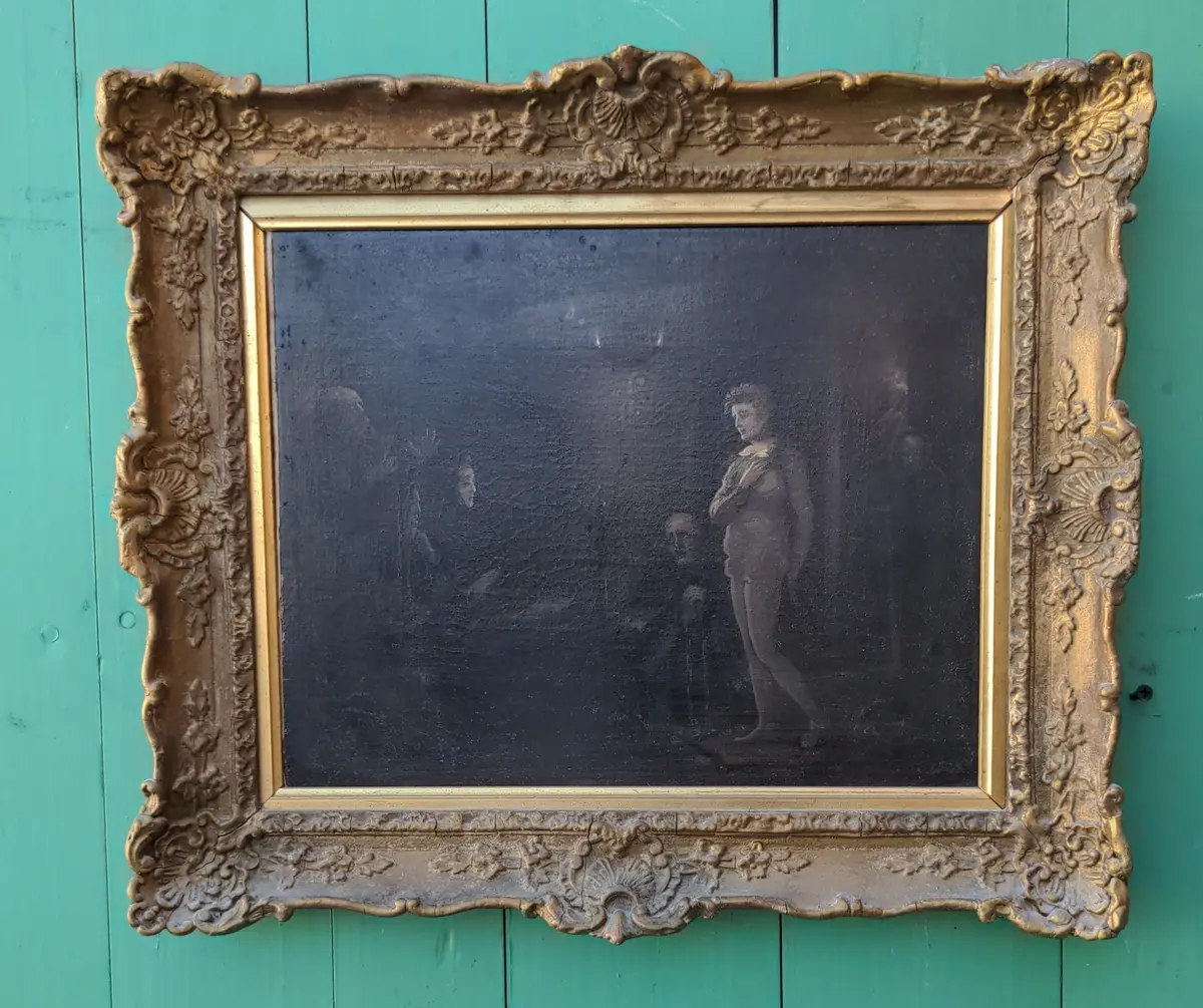 Small Early Confession Oil Painting In Gold Frame 1