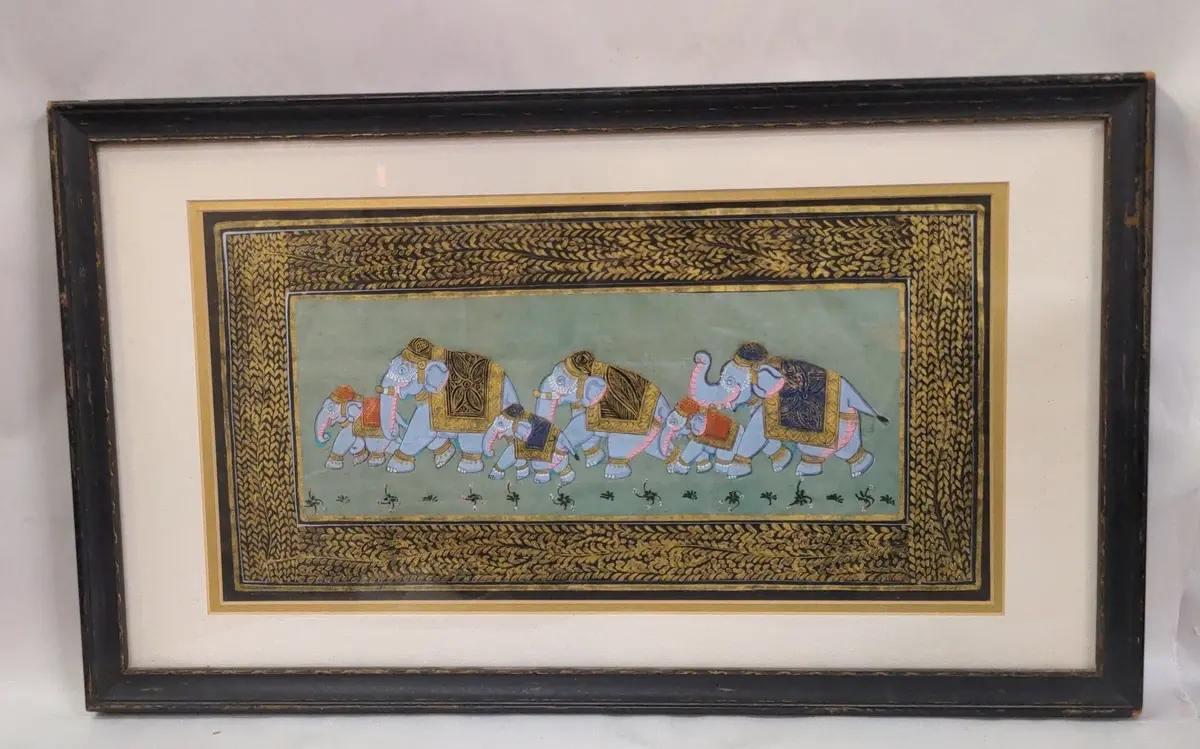 Small Indian Elephant Painting On Silk 1