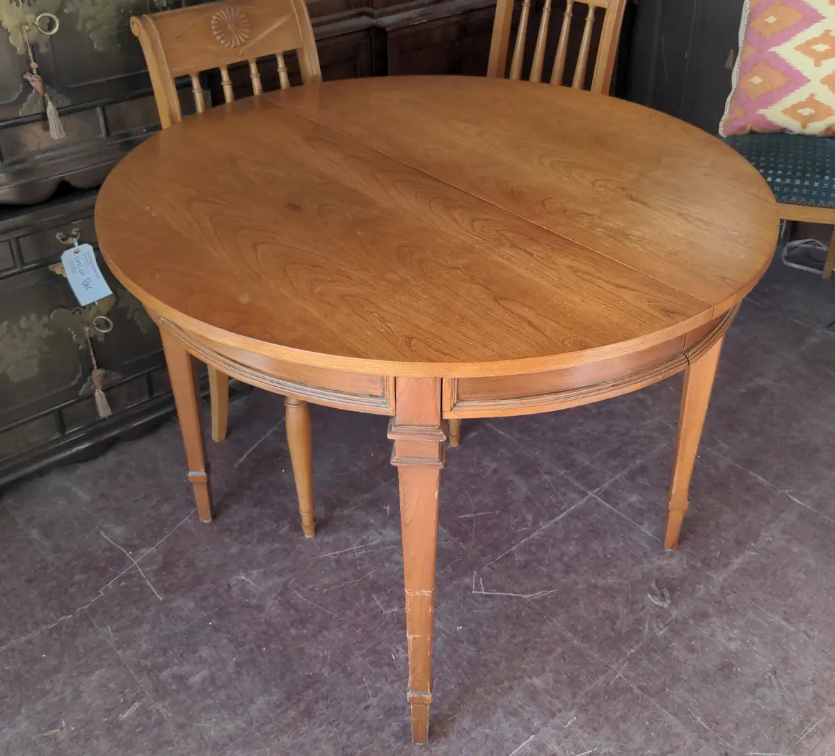 Louis Xvi Style Midcentury Round Table With 2 Leaves 1