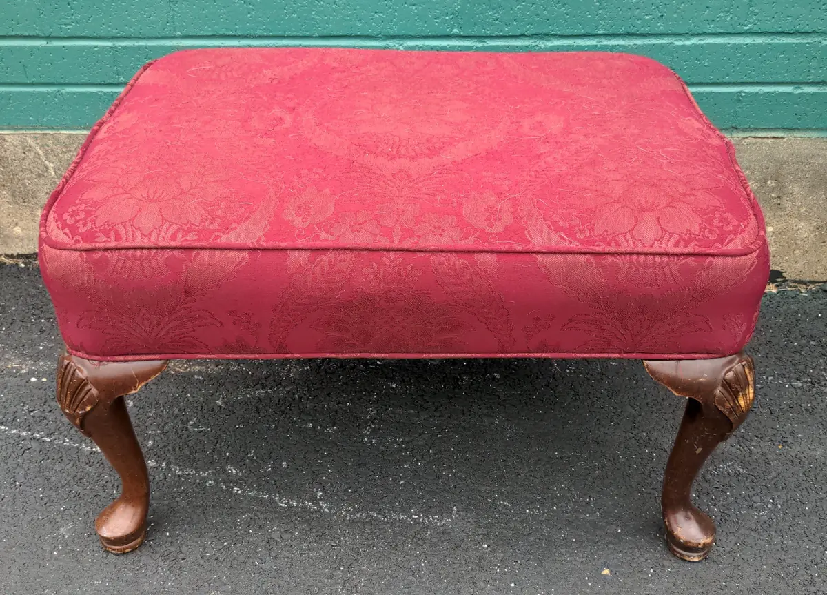 Red Rectangular Ottoman With Queen Anne Legs 1