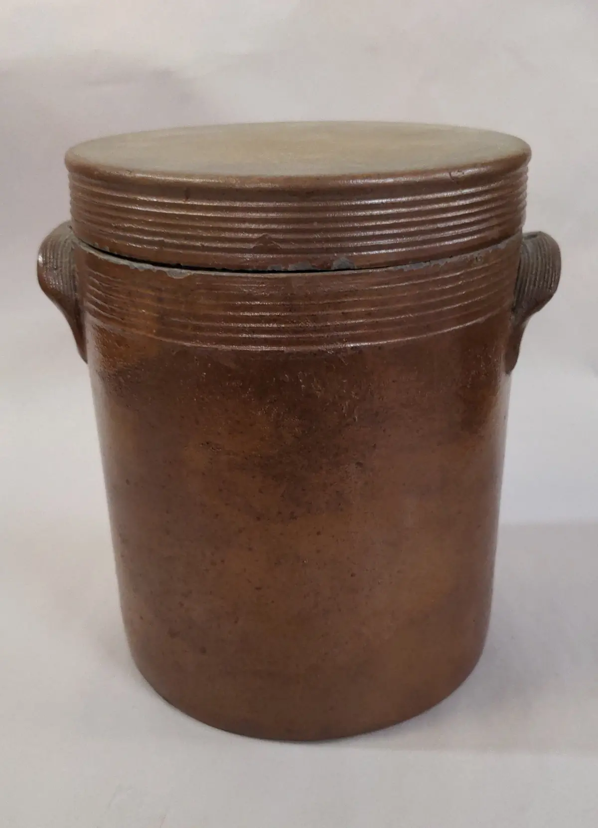 Small French Brown Crock With Lid As Found 1