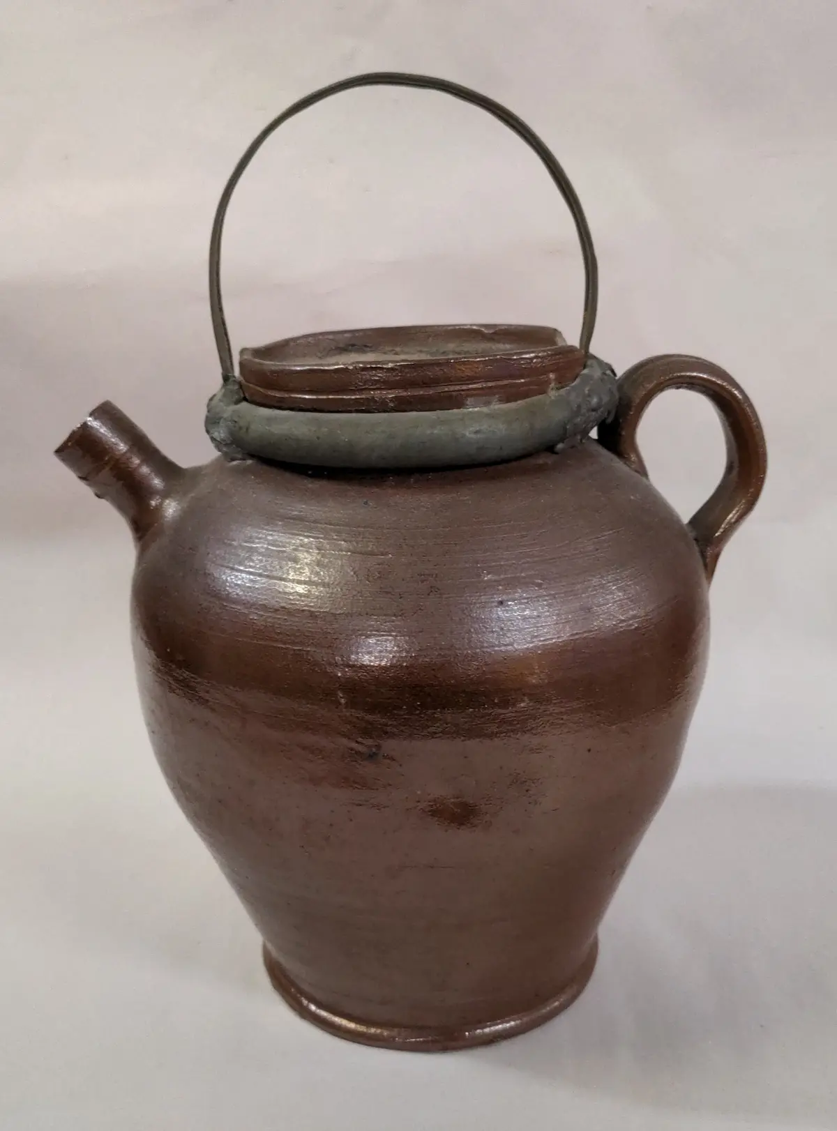 French Pottery Pitcher With Metal Carry Handle 1