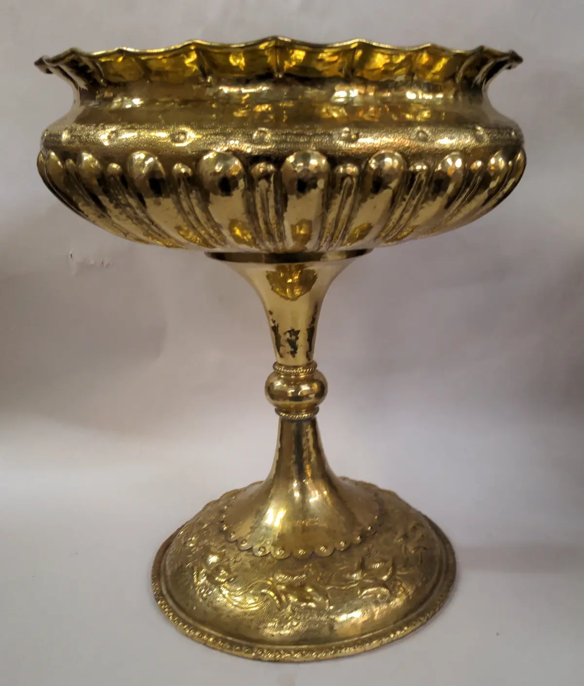 Large Brass Homemade Ornate Compote 1