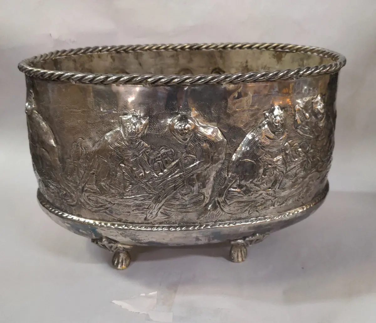 Oval Silver Plate Center Bowl With  Monkeys 1