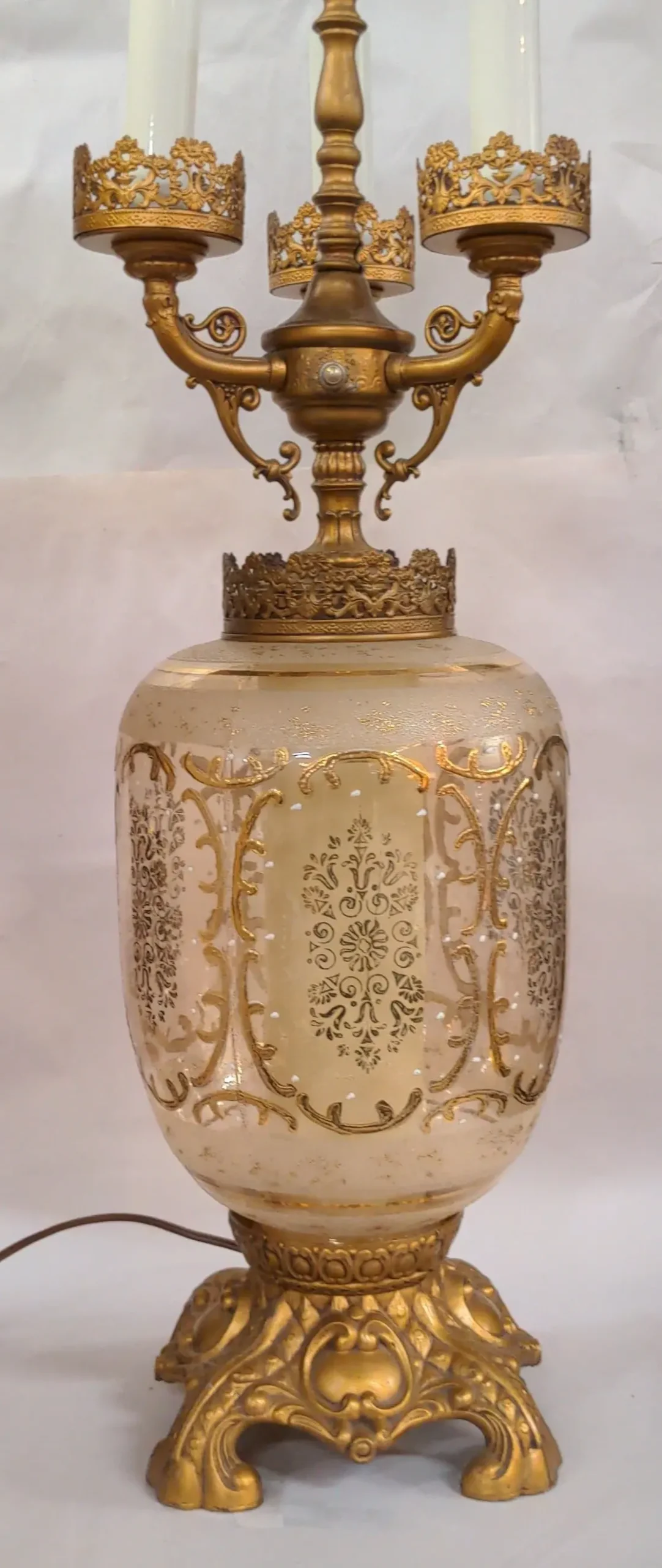 Gilt Glass Lamp Three Bulb 1