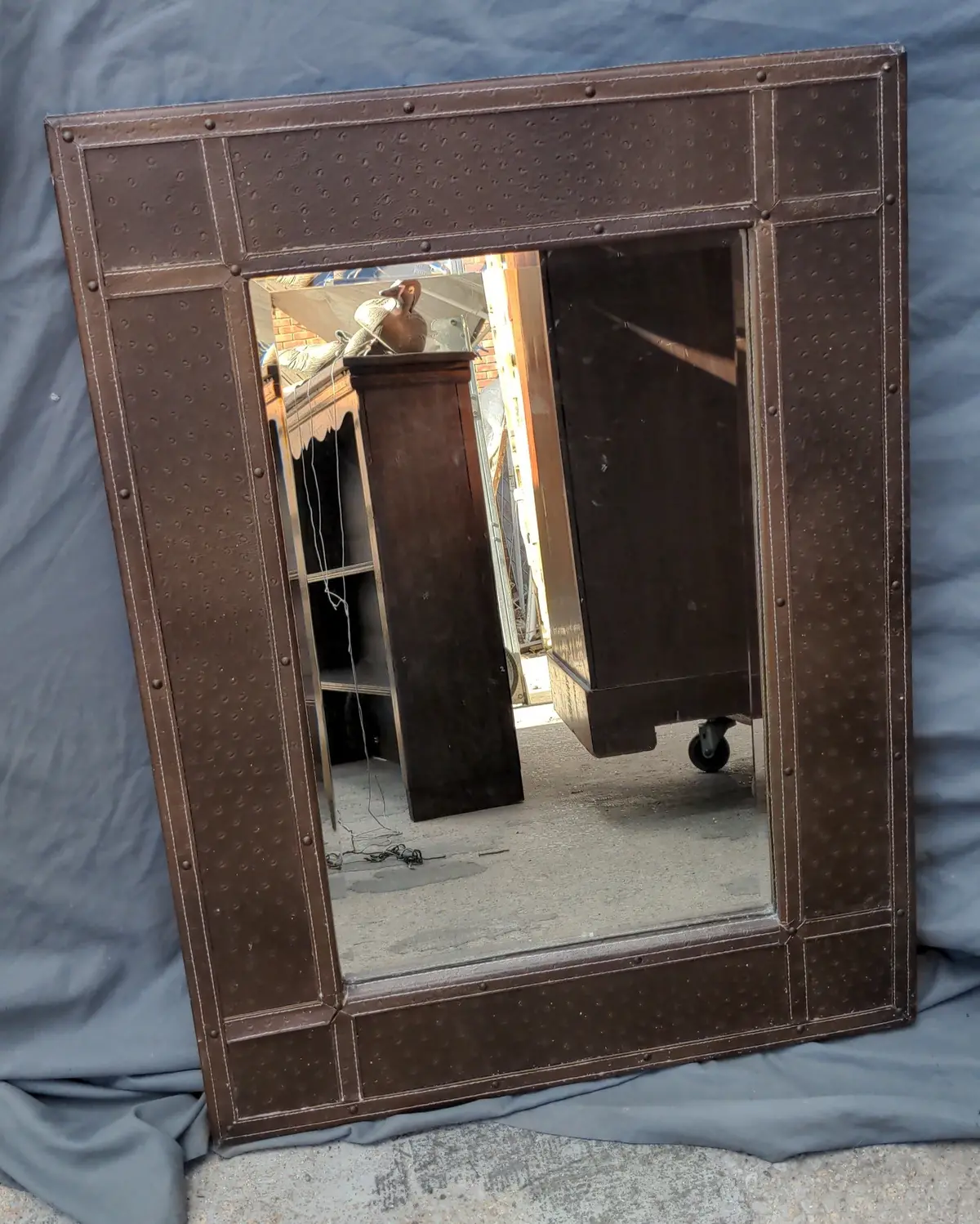 Beveled Glass Mirror With Leather Clad Frame 1