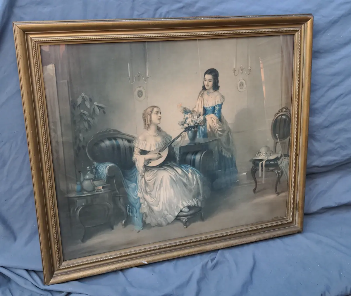 Frame Print Of Two Victorian Women Signed L. Jambor 1