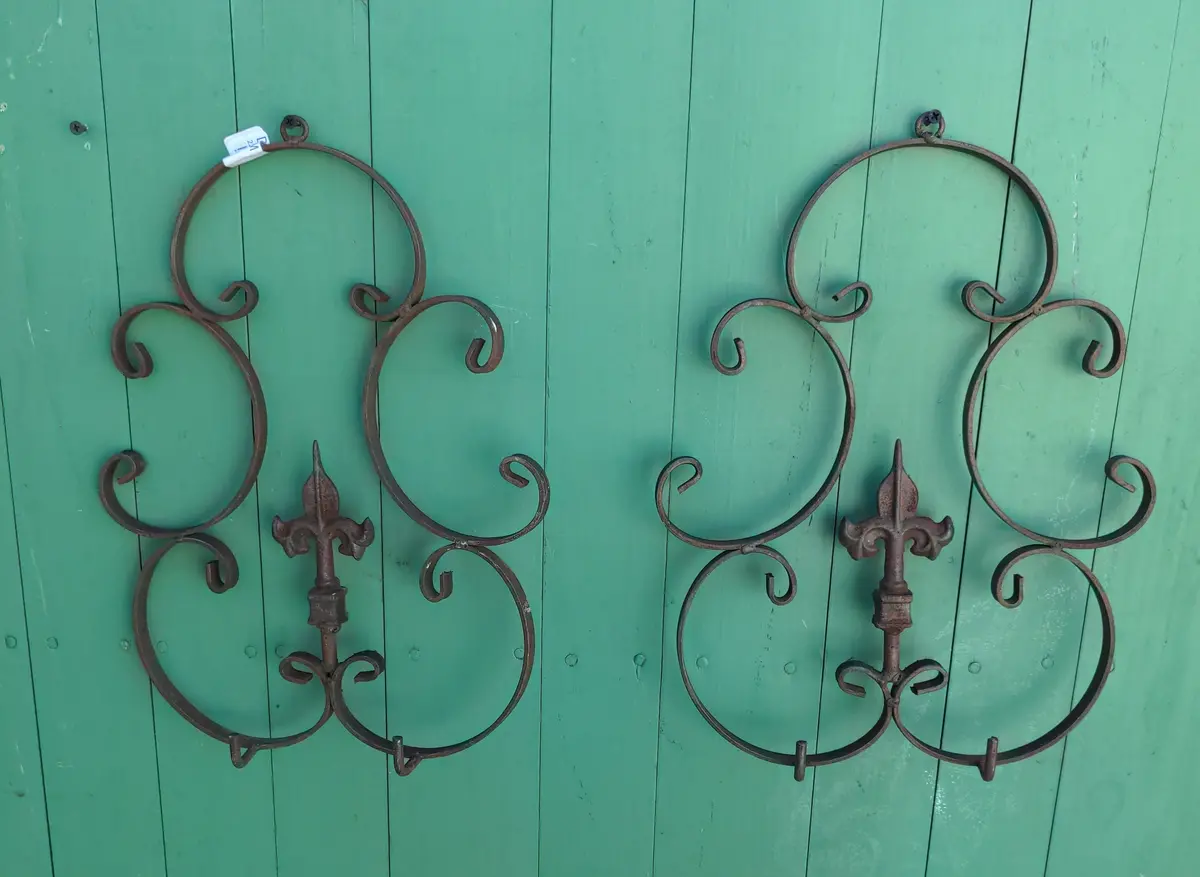Pair Of Iron Fleur-De-Lis Wall Hangers 1