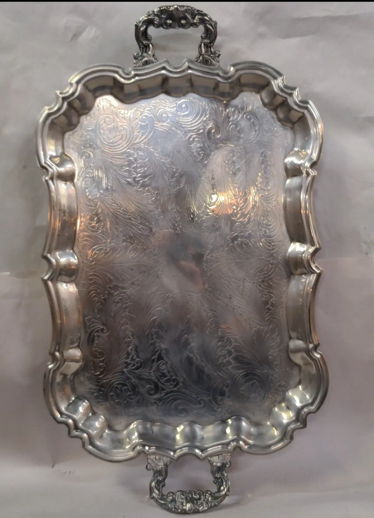 Large Silver Plate Serving Tray With Handles 1