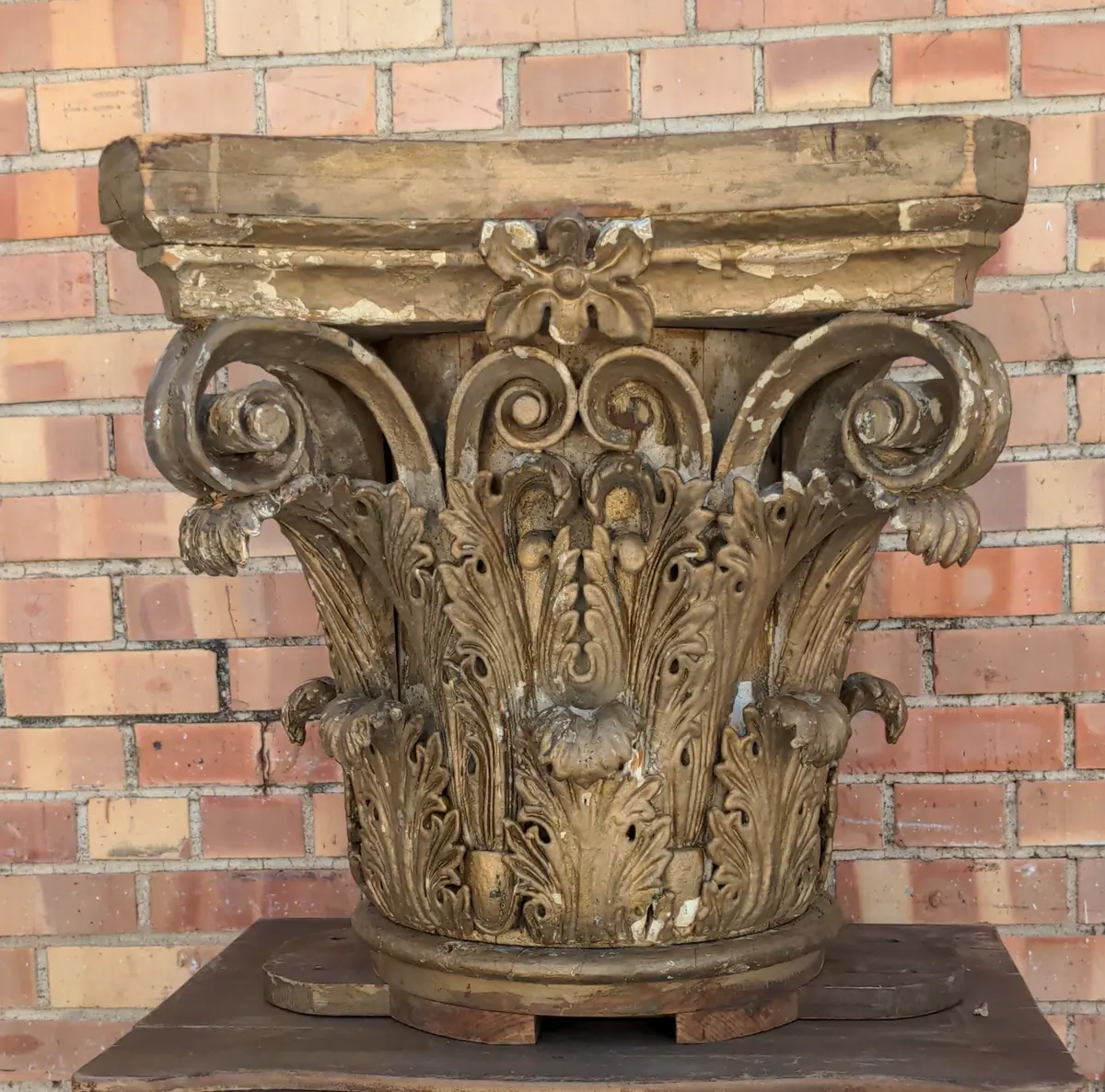 Large Carved Gilt Wood Corinthian Capital 1