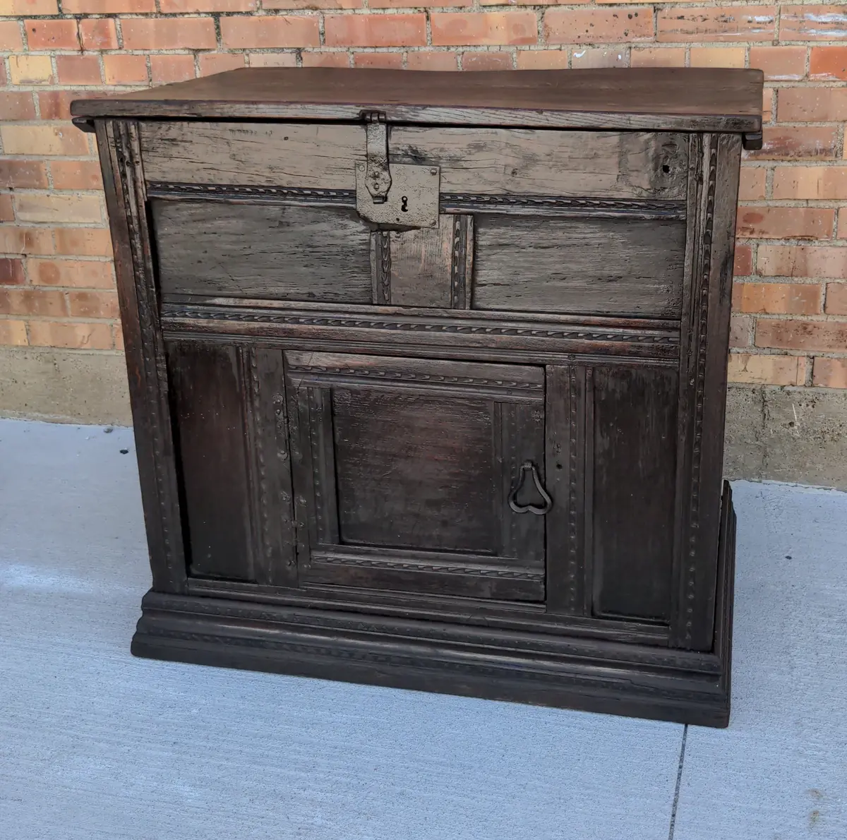 Early Lift Top Chip Carved Chest With Lower Cabinet 1