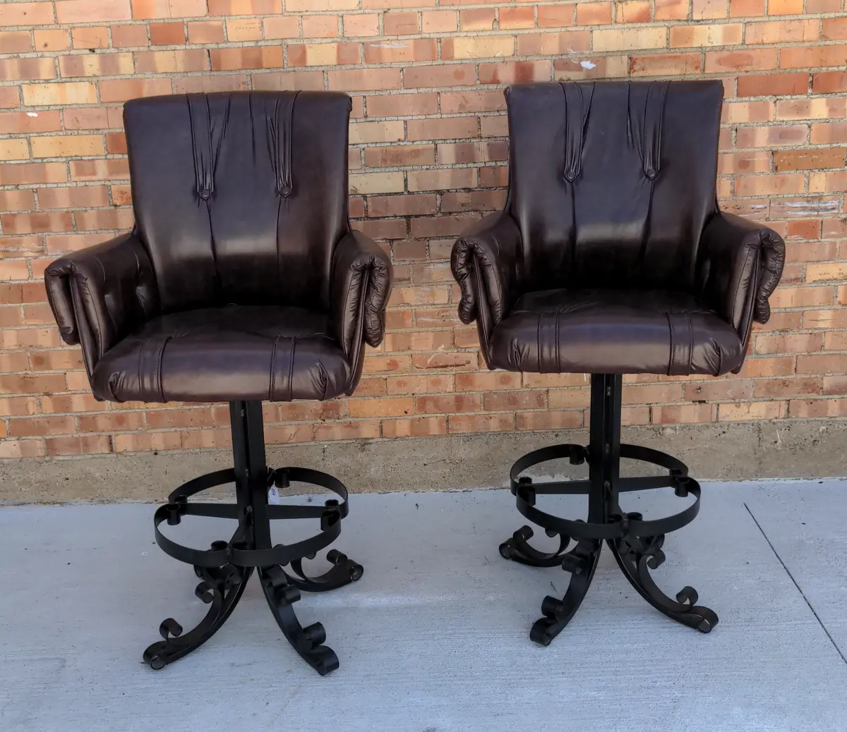 Pair Of Leather Like Barstools With Arms 1