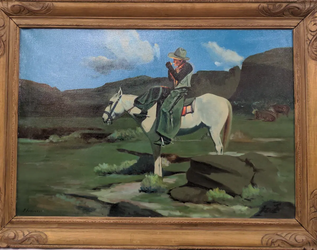 Cowboy Oil Painting On Canvas-Signed Frank Furruzz 1