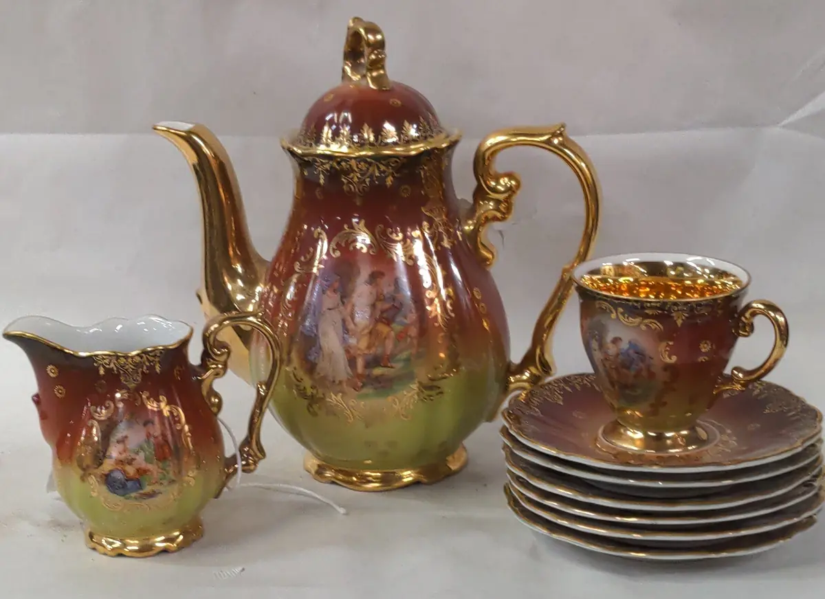 P.M.B. China Pieces - Teapot / Teacup / Creamer / Six Saucers 1