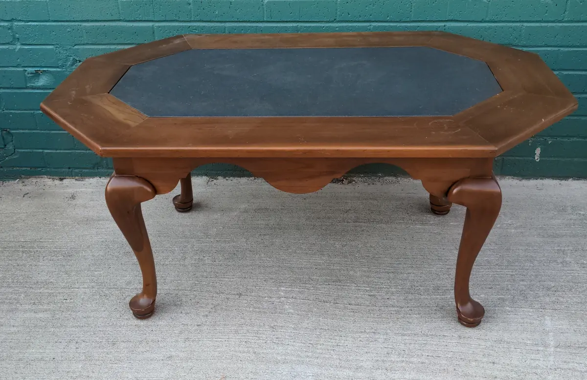 Octagon Shaped Slate Top Coffee Table With Queen Anne Legs 1