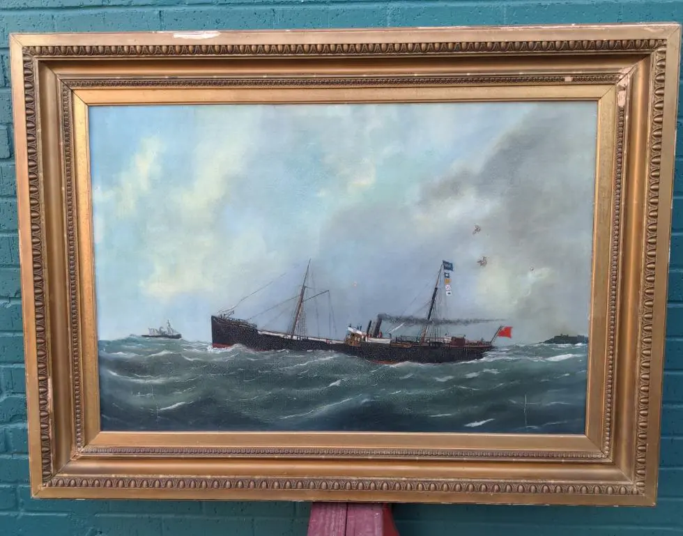 19Th Century Ship Oil Painting As Found 1