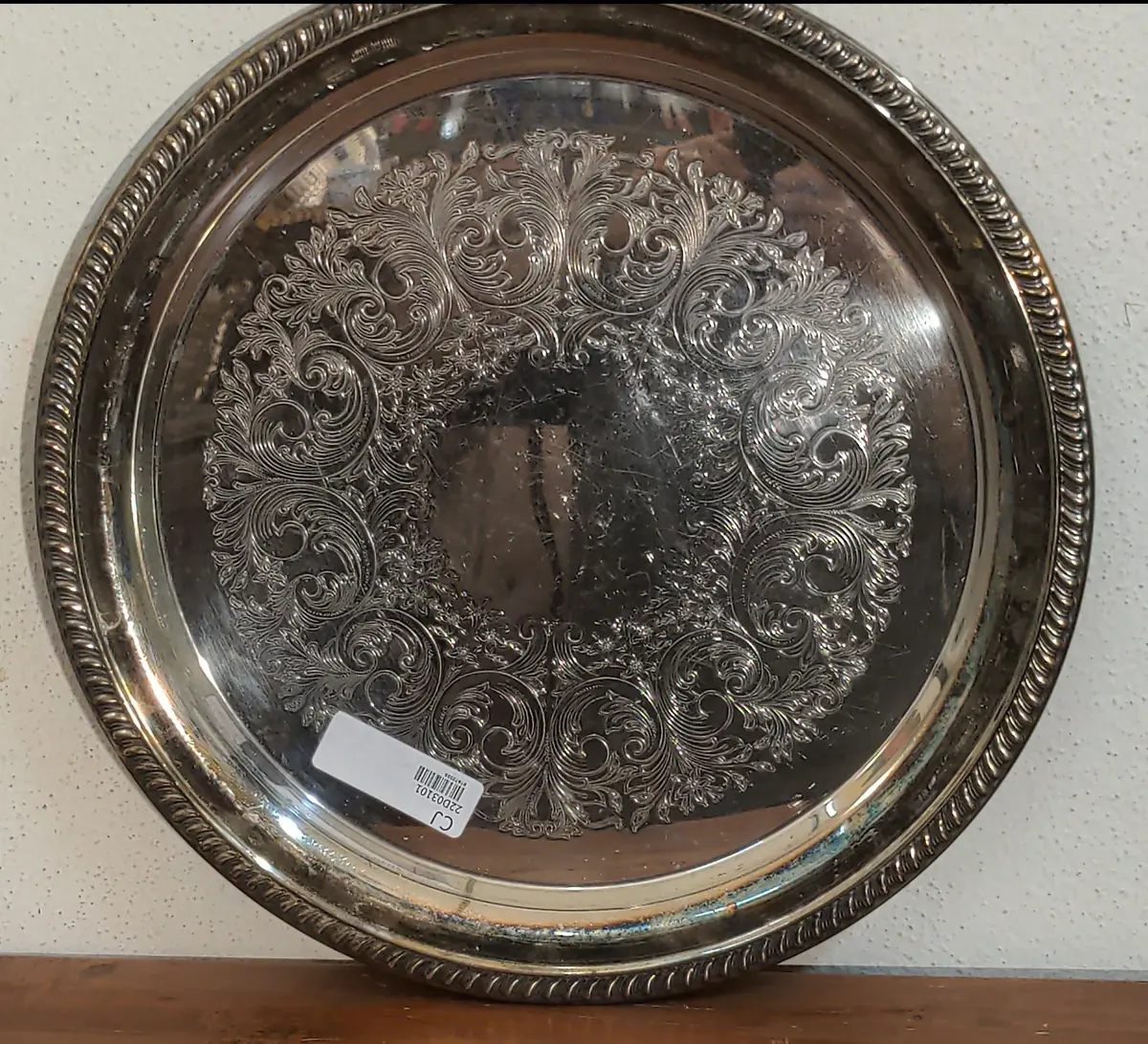 Large Round Silver Plate Tray 1