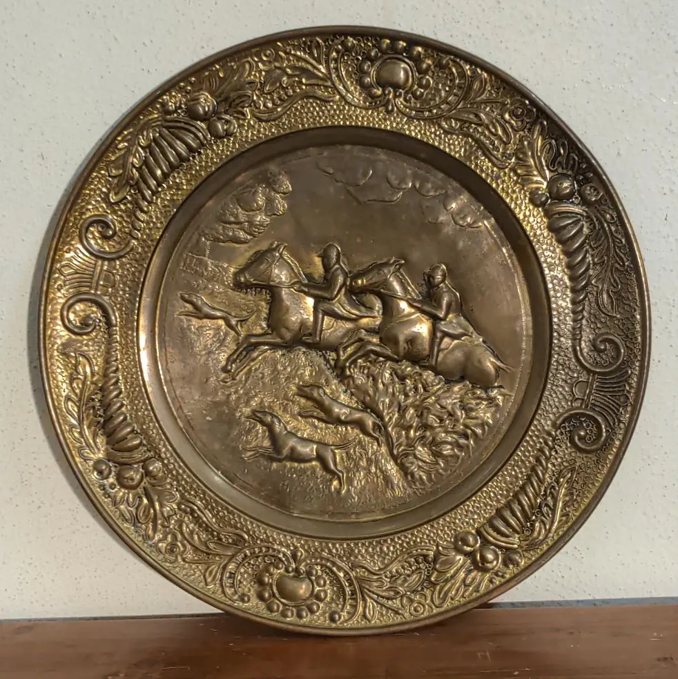 Brass Charger With Embossed Horse Riders 1