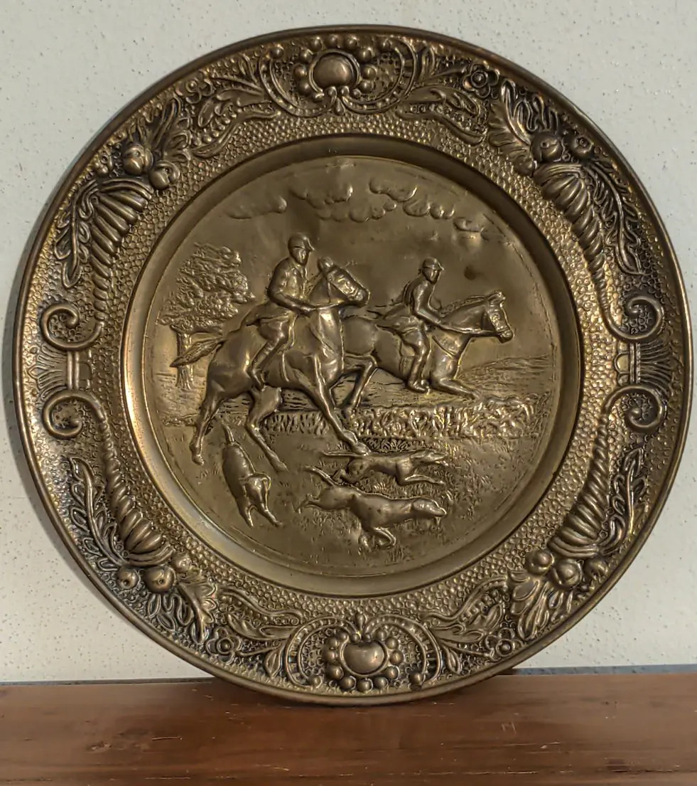 Brass Charger With Embossed Horse Riders 1