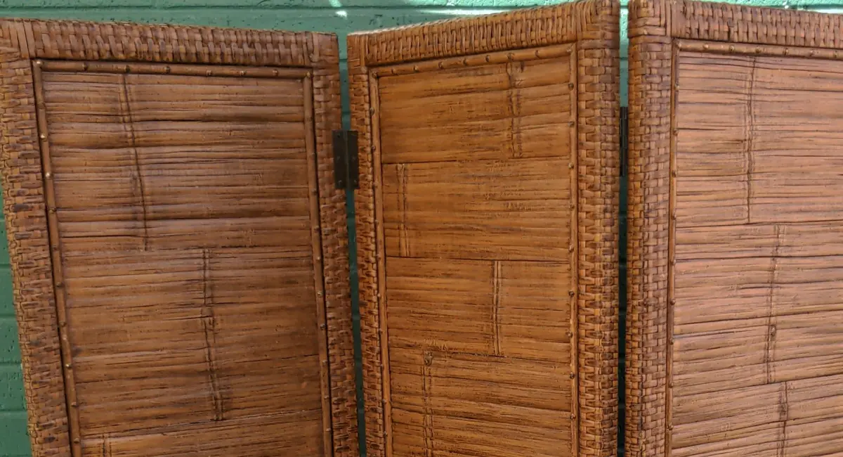 Three Panel Rattan Folding Screen 1