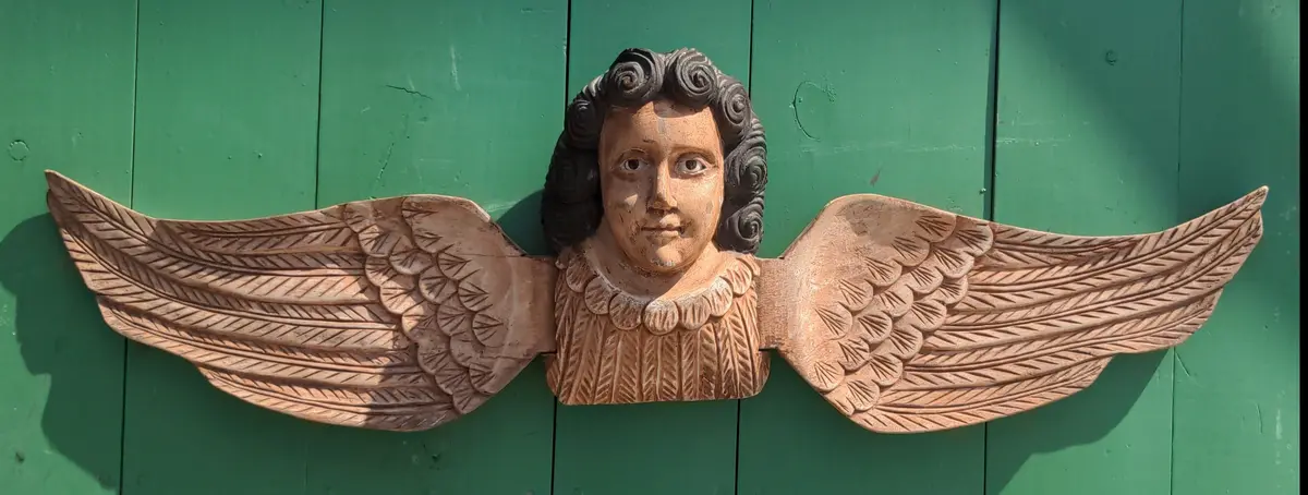 South American Carved Wood Angel With Glass Eyes 1
