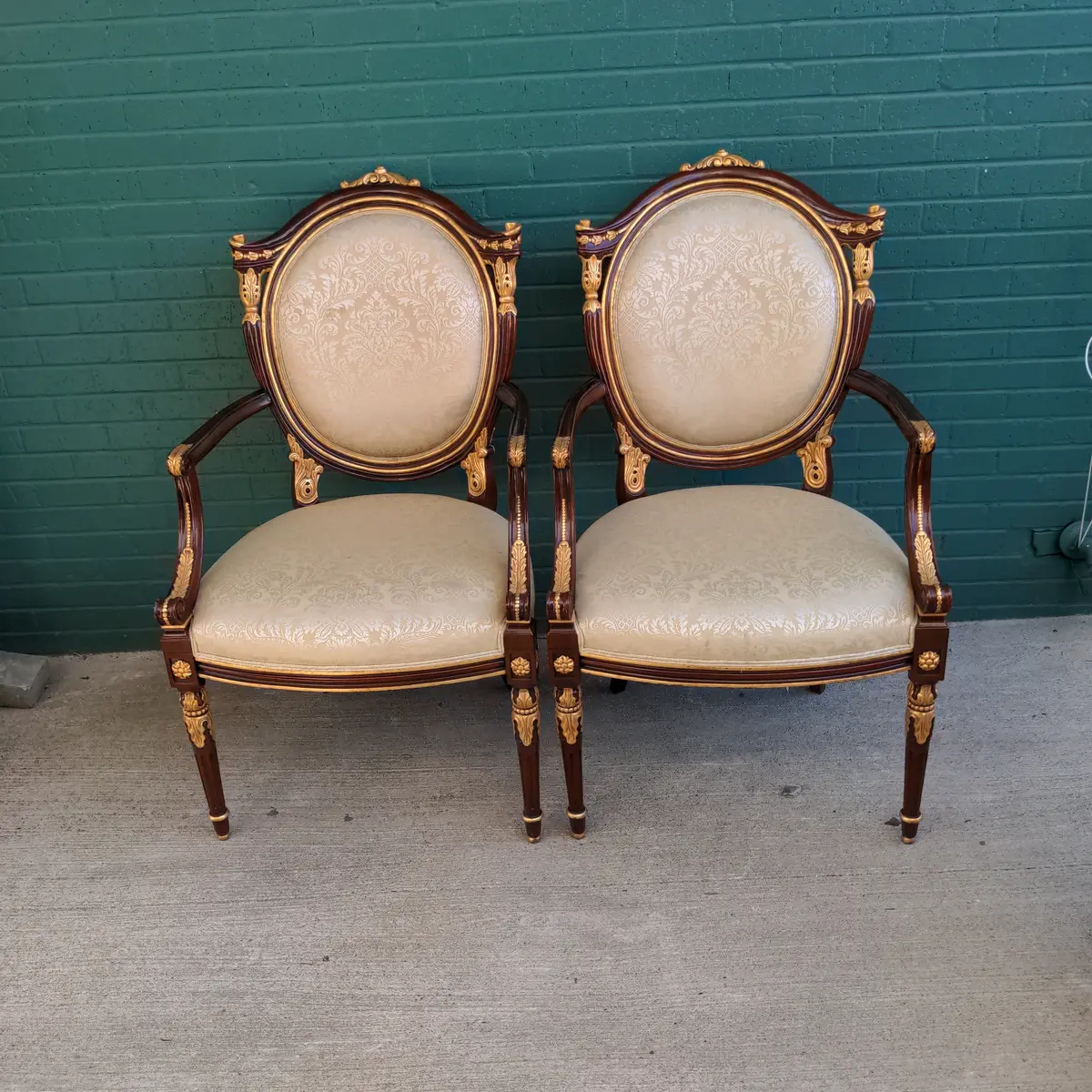 Pair Mahogany Louis Xvi Armchairs With Gold Detail 1