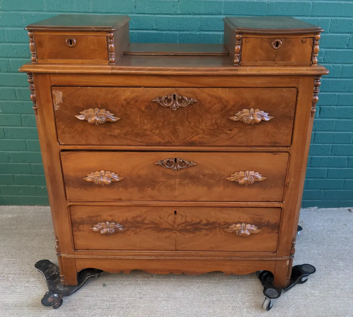 American Walnut Chest With Carved Handles As Found 1