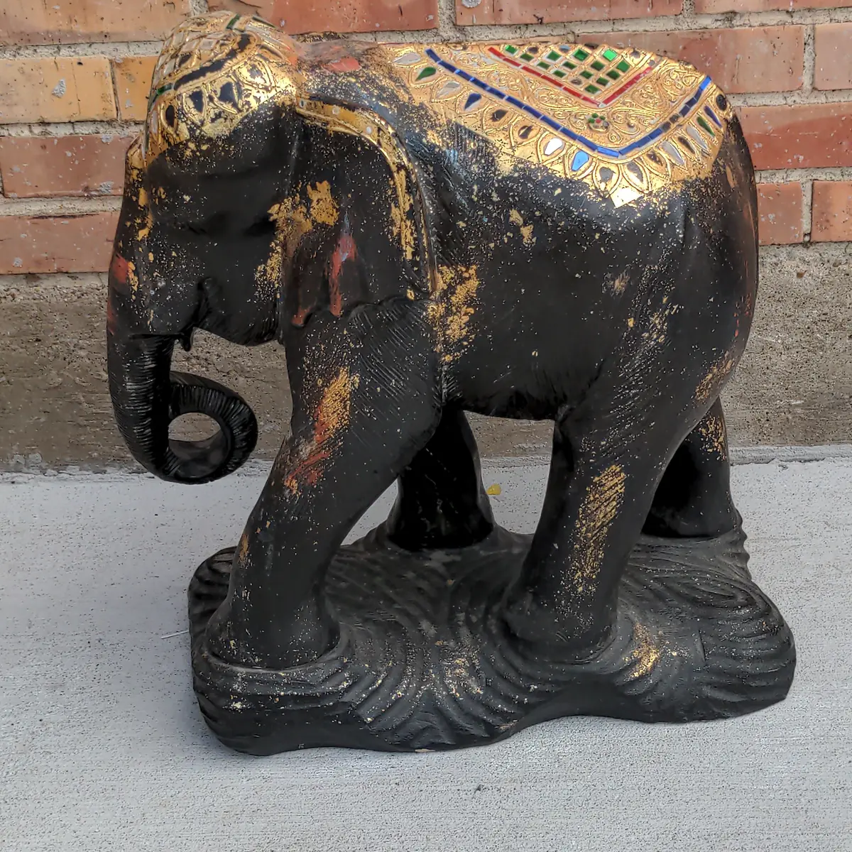 Large Wood Hand Carved Bejeweled Elephant 1