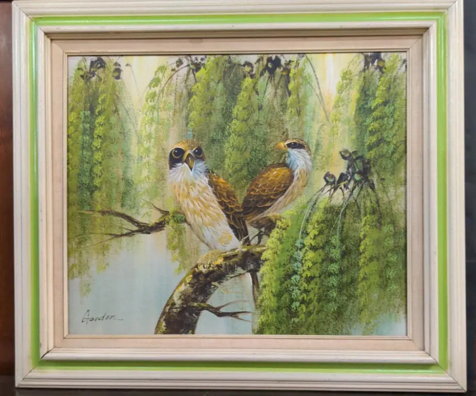 Tropical Paradise Birds Painting Signed Gordon 1