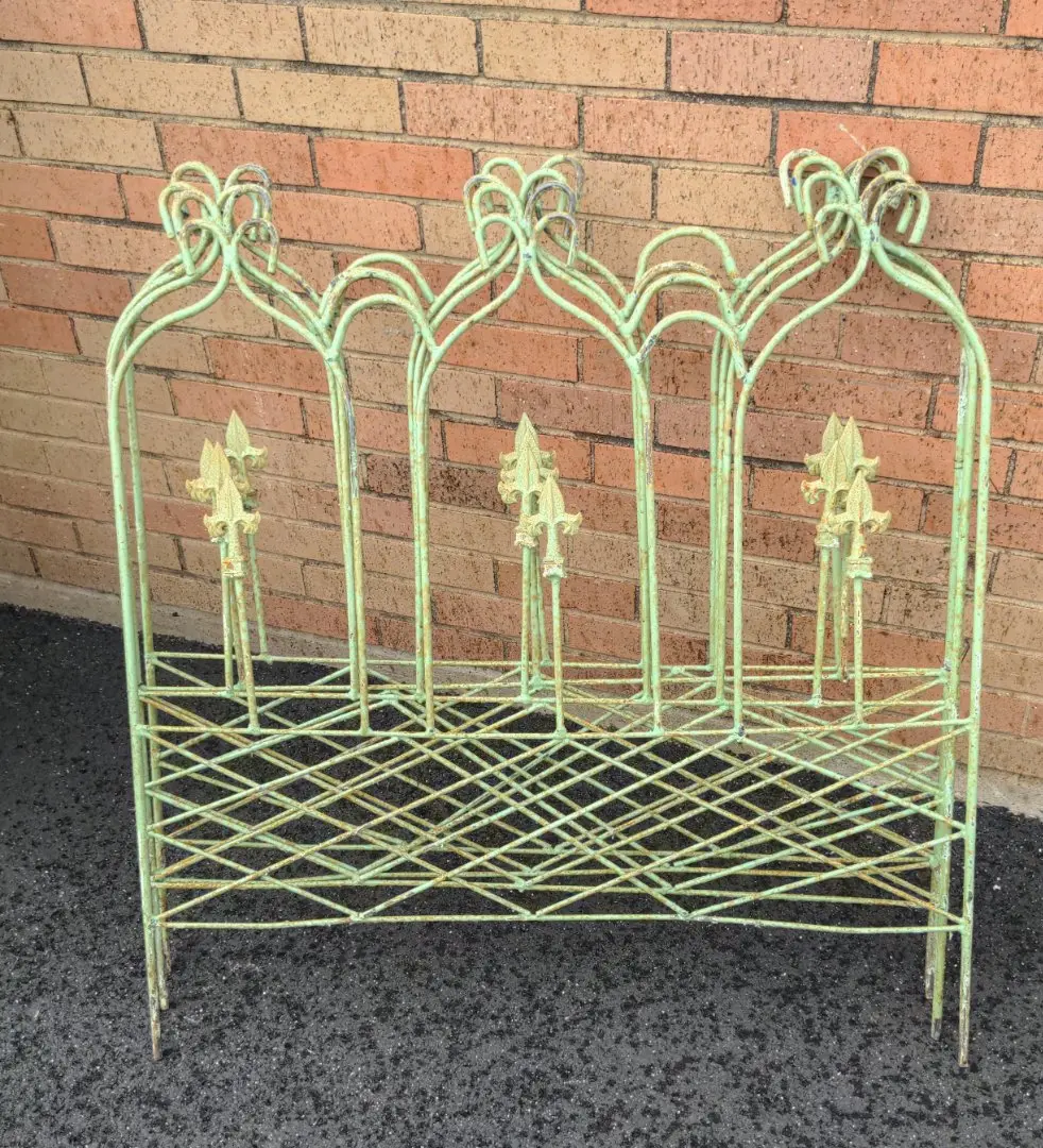 Set Of Three Green Panel Iron Fences With Fleur-De-Lis 1
