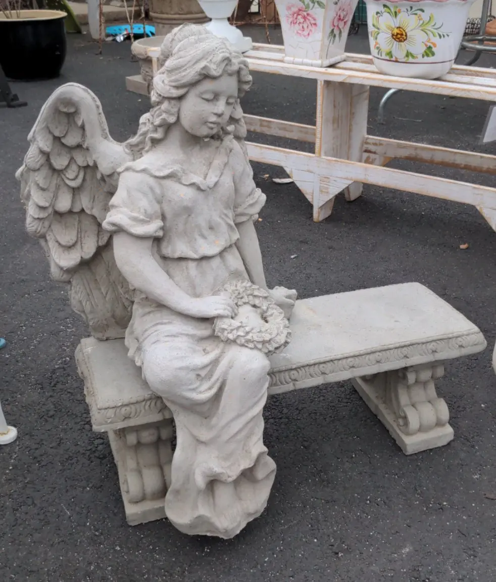 Angel  On A Bench Concrete Statue 1