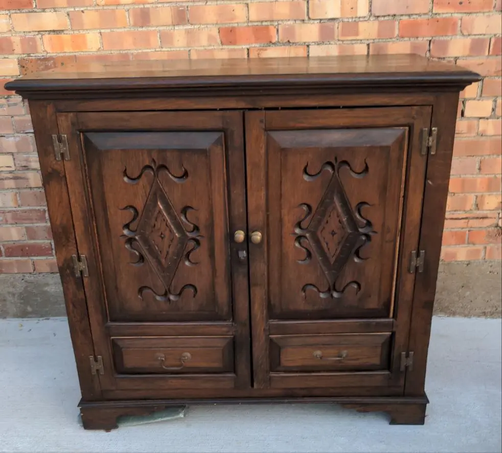 Carved Oak Two-Door And Two-Drawer Cabinet 1