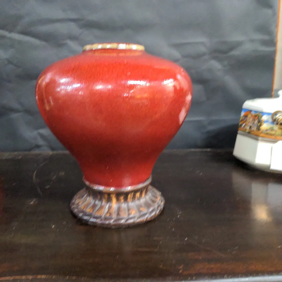 Not Old Crimson Red Bulbous Vase-As Found 1