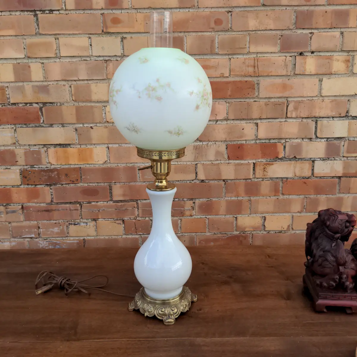 American Hurricane Style Lamp With Painted Glass Shade 1