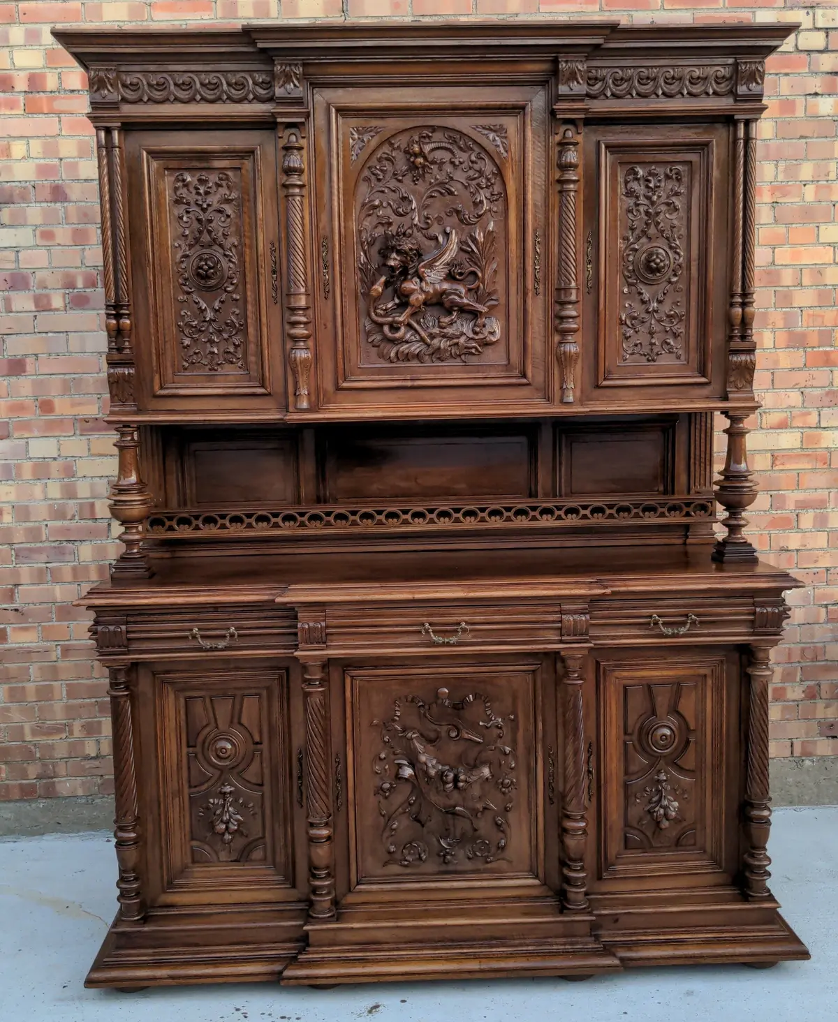 Carved Henri Ii Walnut Buffet With Chimera And Serpent 1