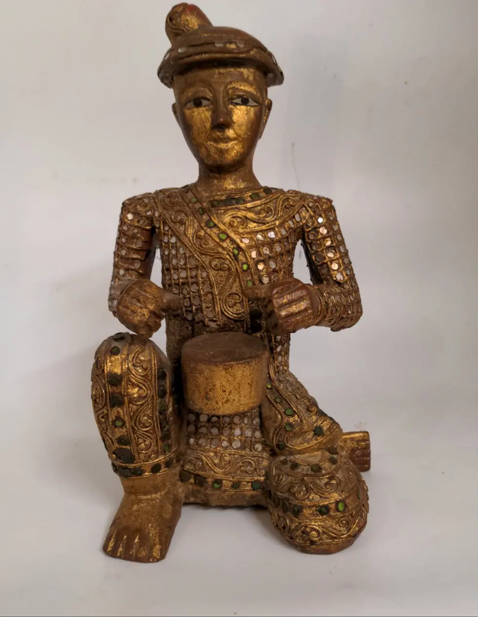 Gilt Wood Carved Indian Drummer Figure 1