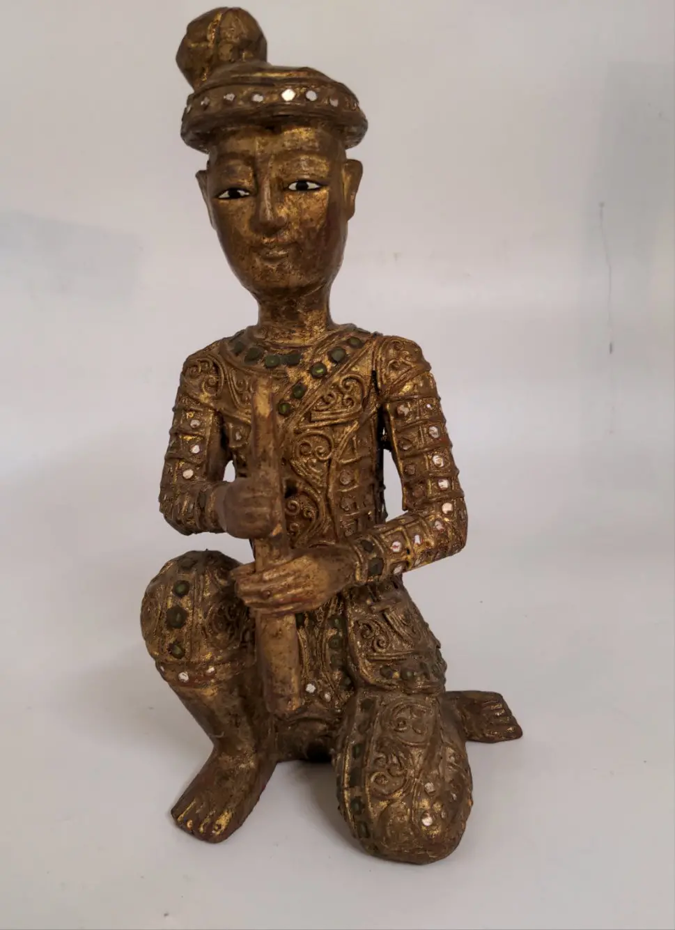 Gilt Wood Indian Figure Playing Flute 1