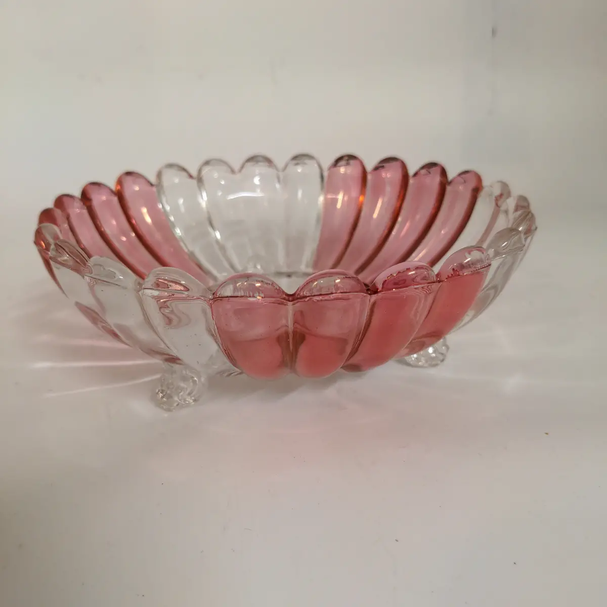 Heisey Clear & Pink Footed Crystal Dish 1