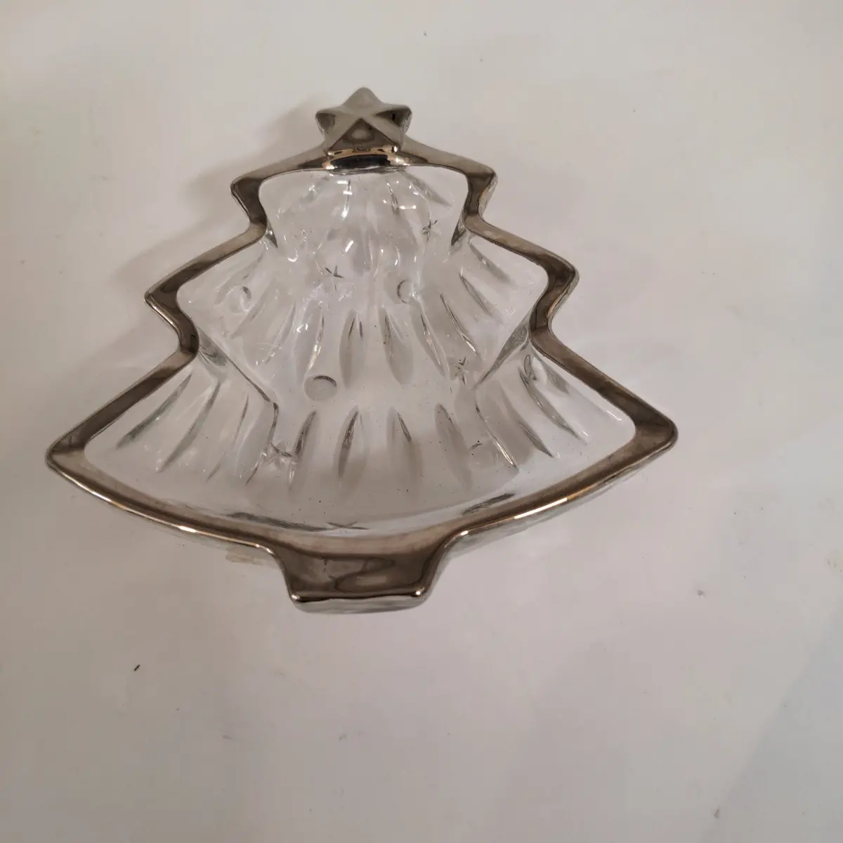 Glass Christmas Tree Dish With Silver Plate Rim 1