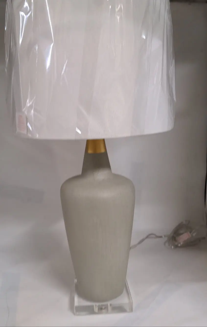 Ceramic Lamp With Lucite Base And White Shade 1