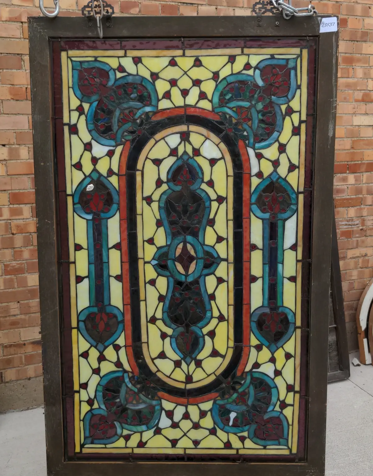Copper Foil Vintage Stained Glass Window With Red Green And Yellow 1
